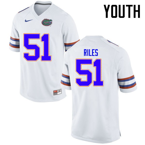 Florida Gators Youth #51 Antonio Riles College Football Jersey White